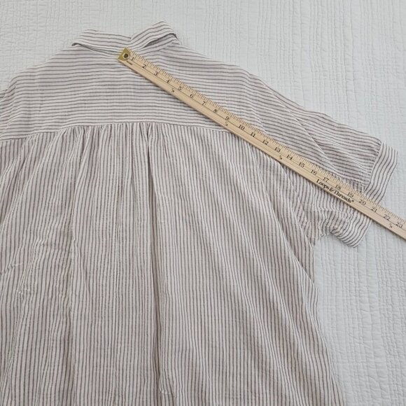 NEW Max Studio London Button Up Shirt Women's L Tan White Short Sleeve MSRP $138 - Picture 12 of 15